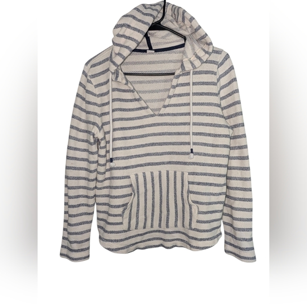 Old Navy Blue and White Striped V-Neck Sweater